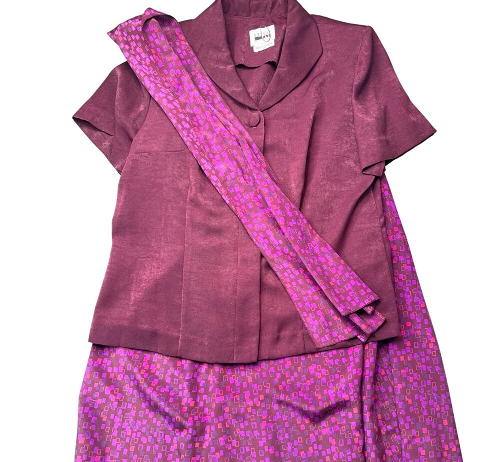 Vintage Leslie Fay Plum Jewel Tone 3 Piece Skirt Set Size 12 Petite Secretary